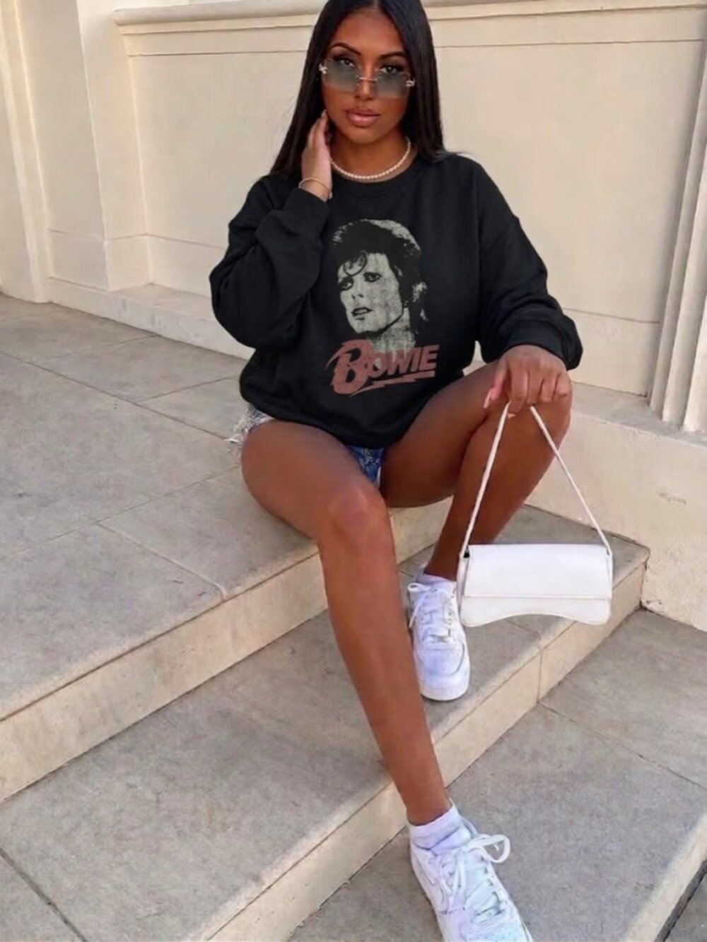David Bowie Graphic Sweatshirt, Black Glam Rock Retro Music Crewneck